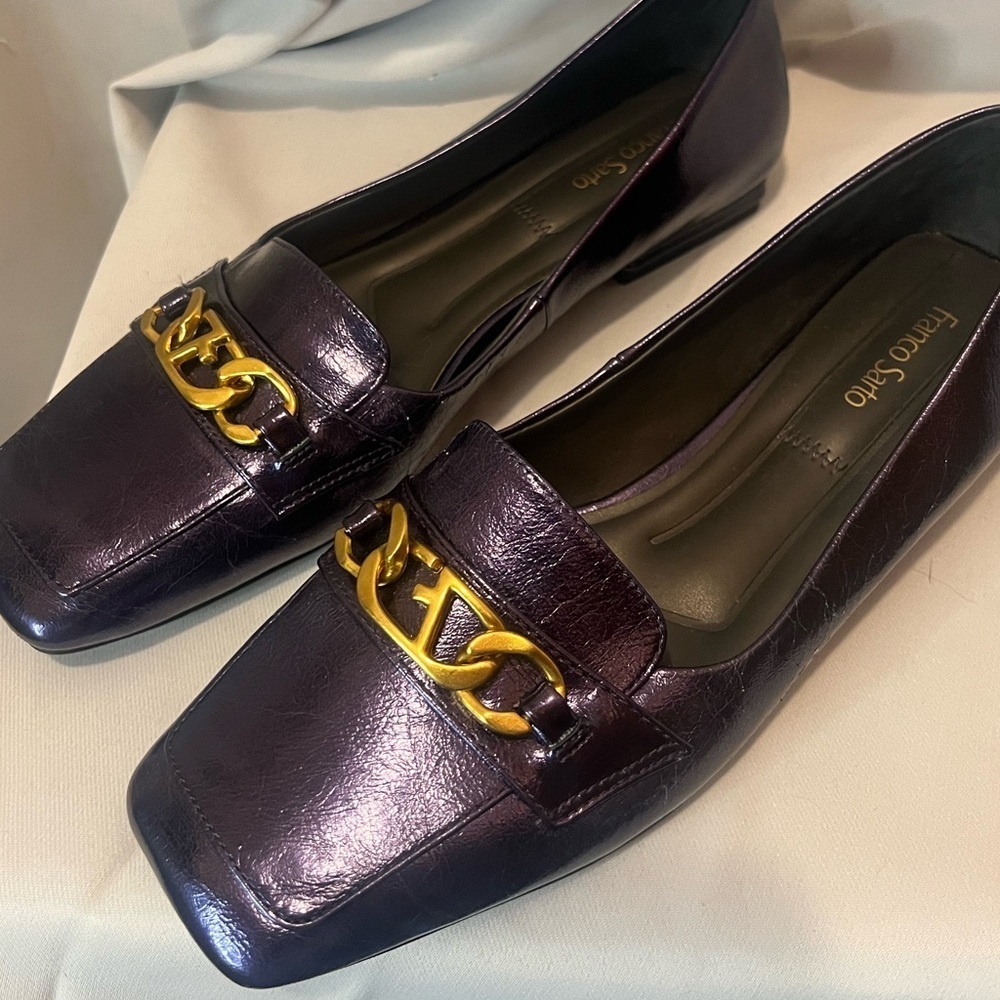 Franco Sarto Purple and Gold Flats with Chain Detail - Picture 9 of 14